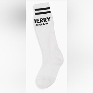 NWT-Aurhentic Burberry White Logo Crew Socks with Black Stripes